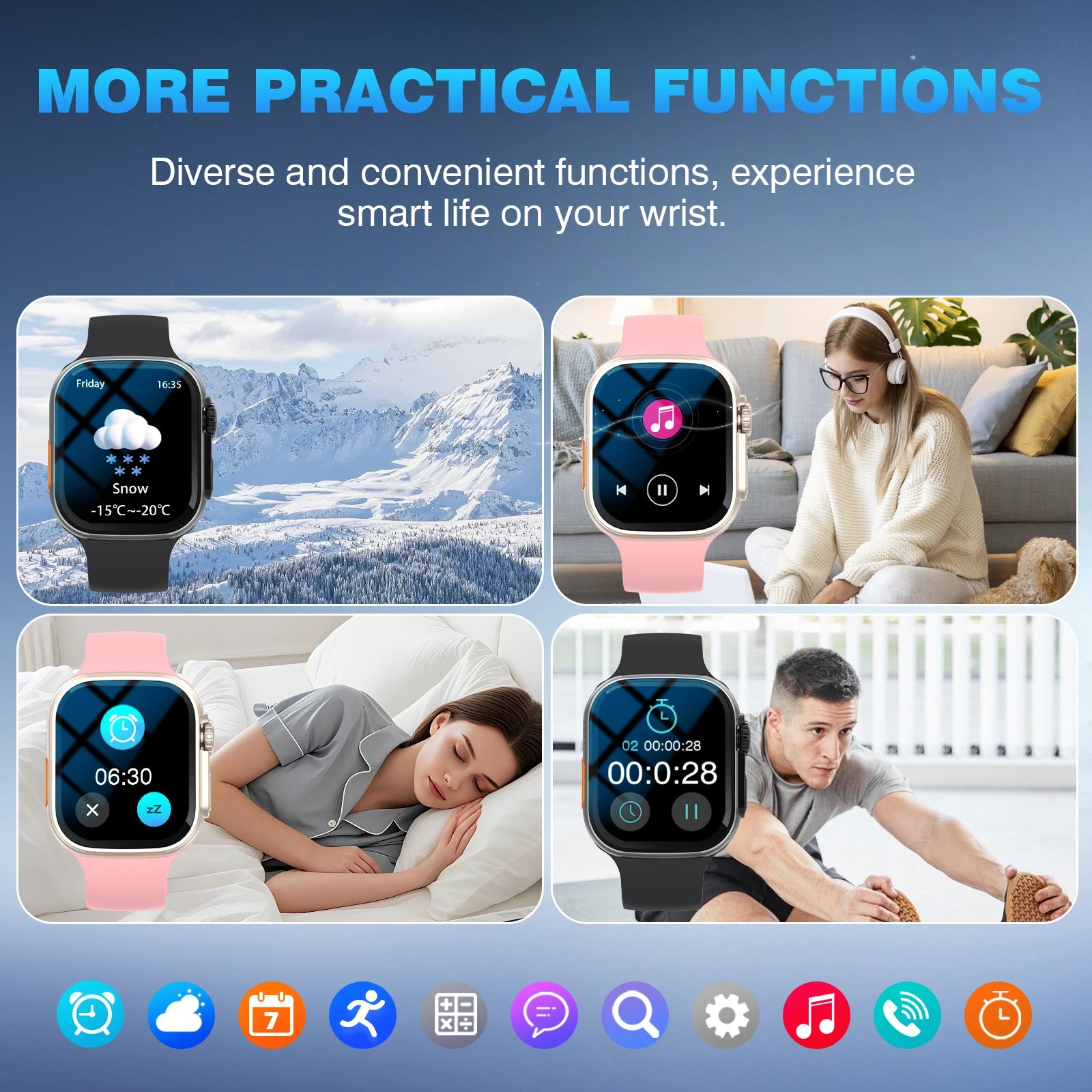 Smartwatch HD Touch Screen,Alarm, Multi-Sport Modes, Sedentary Reminder,Music, Calculator, for Android & IPhone,Watch Gift