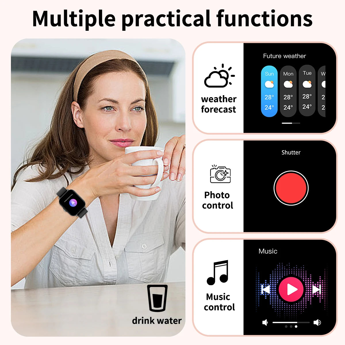 Smart watch, call, message reminder, compatible with iPhone/android mobile phone, smart sports watch suitable for men and women