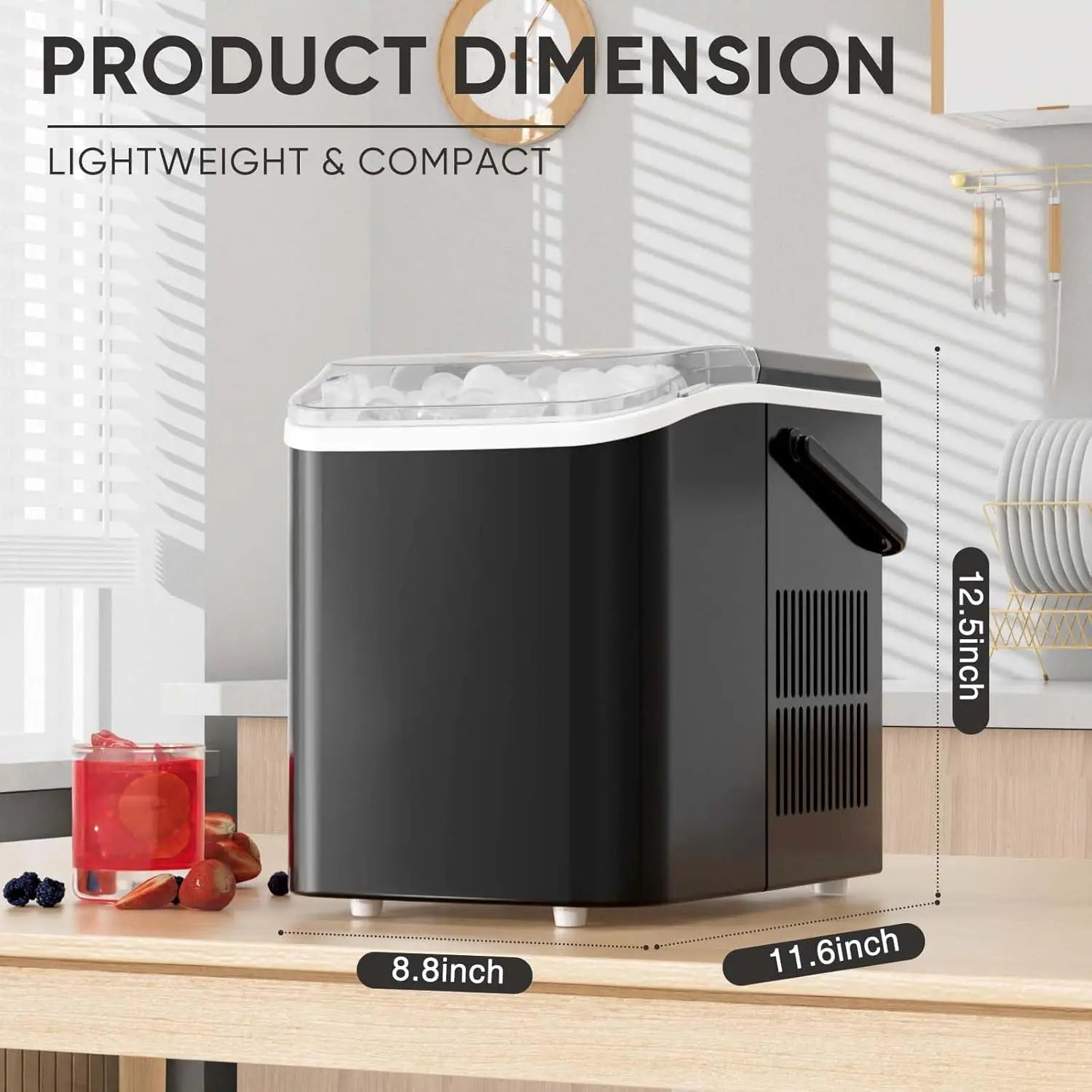 Portable Ice Maker, 26lbs/24H, 9 Cubes in 6 Mins, Self-Cleaning, Quiet for Home Kitchen RV Camping