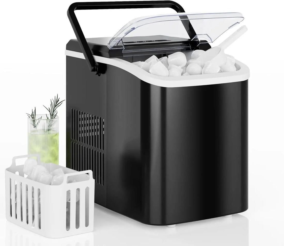 Portable Ice Maker, 26lbs/24H, 9 Cubes in 6 Mins, Self-Cleaning, Quiet for Home Kitchen RV Camping