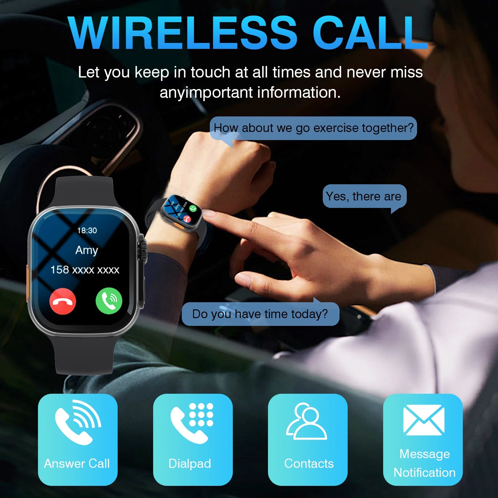 Smartwatch HD Touch Screen,Alarm, Multi-Sport Modes, Sedentary Reminder,Music, Calculator, for Android & IPhone,Watch Gift